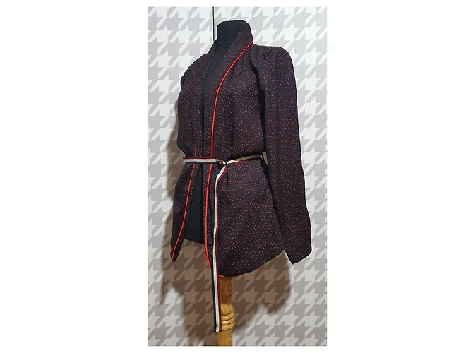 Autre Marque Blazer Kimono Beck Sonder Gaard a Pois Nero e Rosso - vista 2