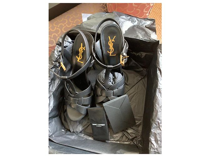 Sandali Saint Laurent Tribute in pelle di agnello nera 14 cm Nero - vista 2
