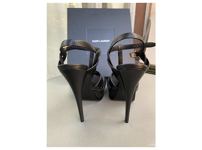 Sandali Saint Laurent Tribute in pelle di agnello nera 14 cm Nero - vista 3