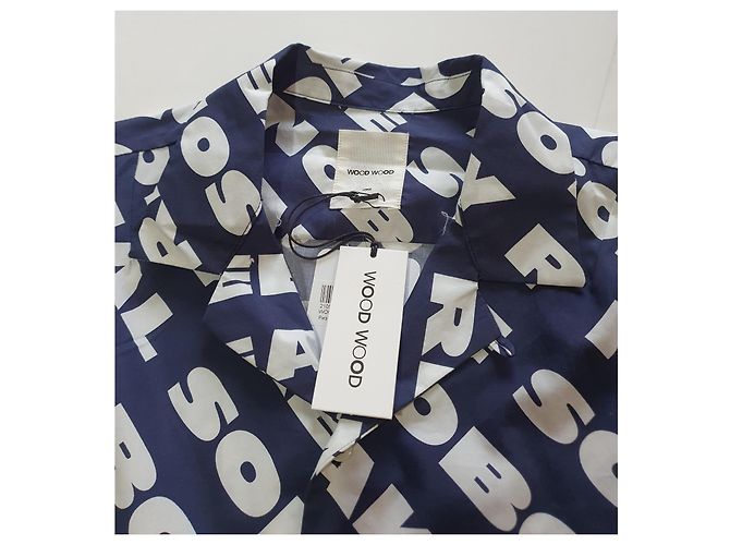 Camicia Wood Wood Brandon Bianca e Blu in Cotone Bianco - vista 5