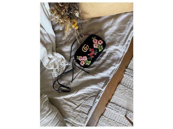 Gucci Marmont piccolo velluto "Bambi" Nero Rosa Verde Arancione - vista 3