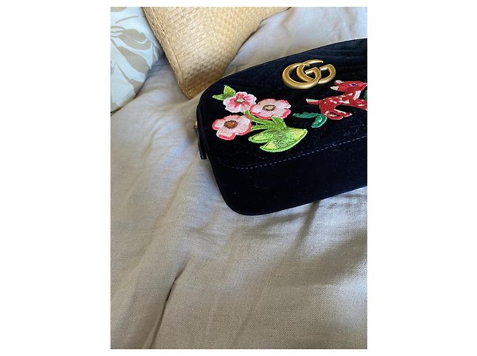 Gucci Marmont piccolo velluto "Bambi" Nero Rosa Verde Arancione - vista 8
