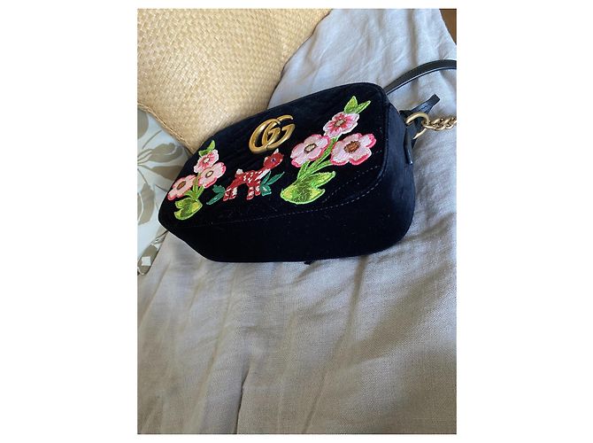 Gucci Marmont piccolo velluto "Bambi" Nero Rosa Verde Arancione - vista 9