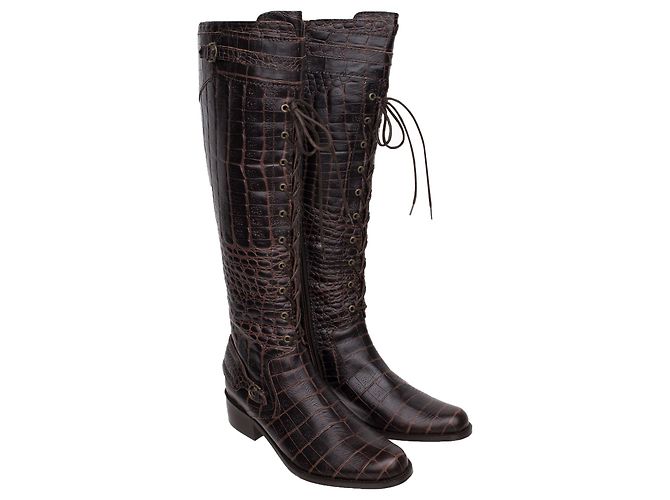Hunter Botas de couro com relevo croc Marrom - vista 2