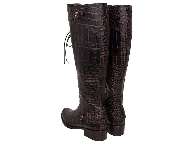 Hunter Botas de couro com relevo croc Marrom - vista 3