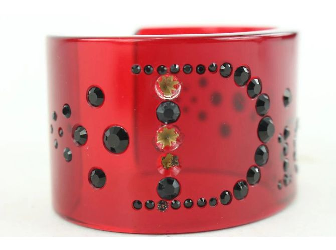 Dior Pulseira pulseira com logotipo de cristal preto translúcido vermelho - vista 5