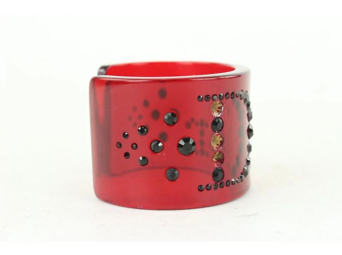 Dior Pulseira pulseira com logotipo de cristal preto translúcido vermelho - vista 9
