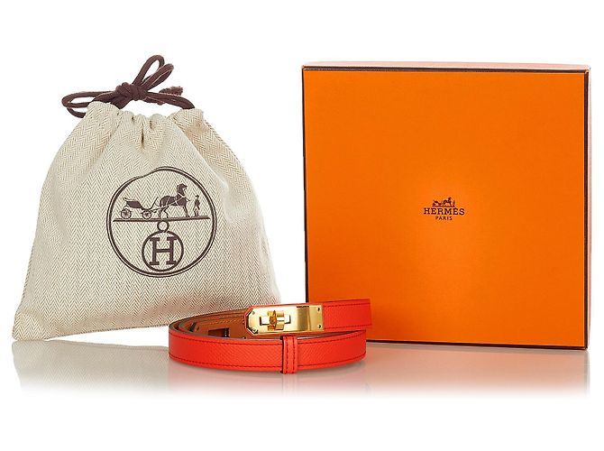 Hermès Cinturón Hermes Orange Epsom Kelly Dorado Naranja - vista 8