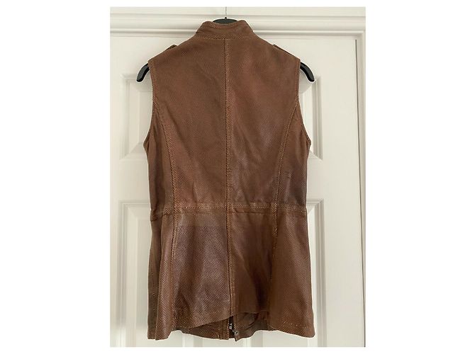 Uterque Perforated leather jacket size M or 28 Brown - view 2