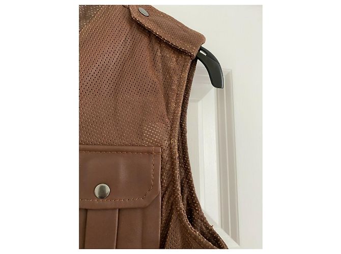Uterque Perforated leather jacket size M or 28 Brown - view 4