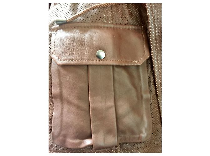 Uterque Perforated leather jacket size M or 28 Brown - view 6