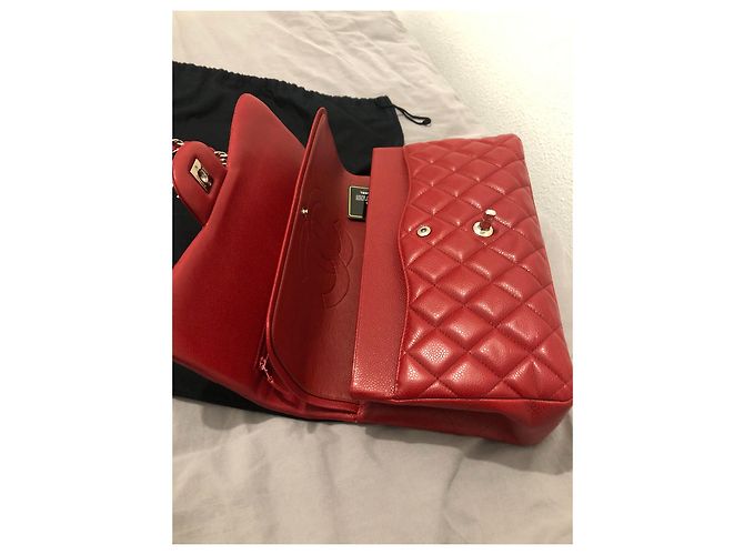 Mademoiselle Borsa Chanel Jumbo in pelle caviar rossa Rosso - vista 19