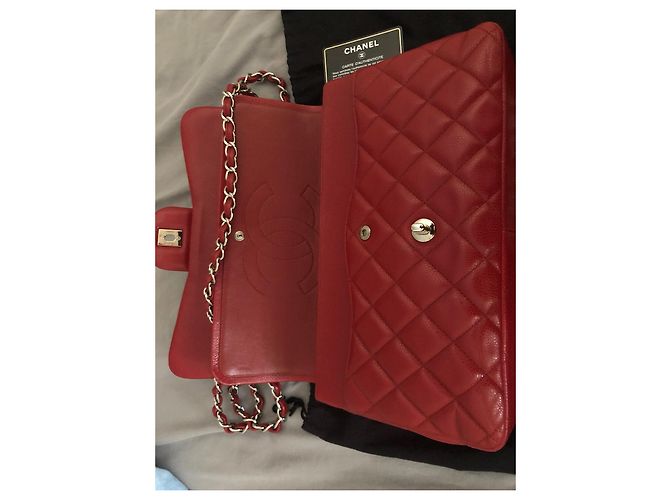 Mademoiselle Borsa Chanel Jumbo in pelle caviar rossa Rosso - vista 9
