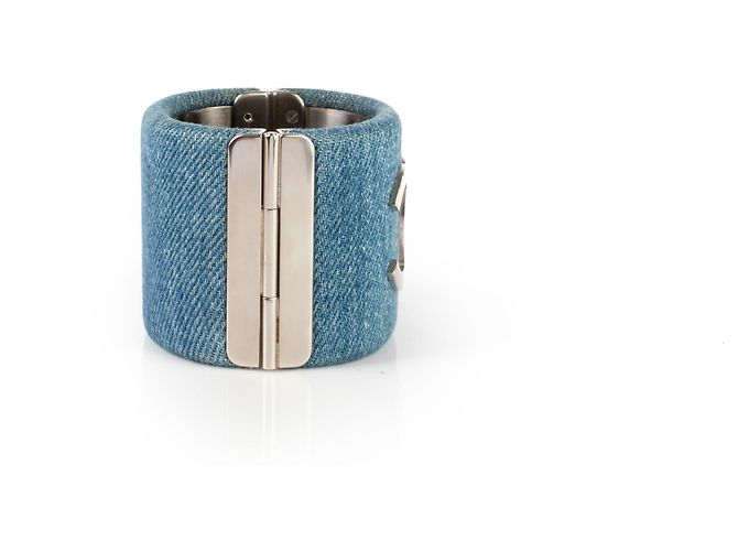 Bracciale Chanel in denim blu CC Cuff - vista 3