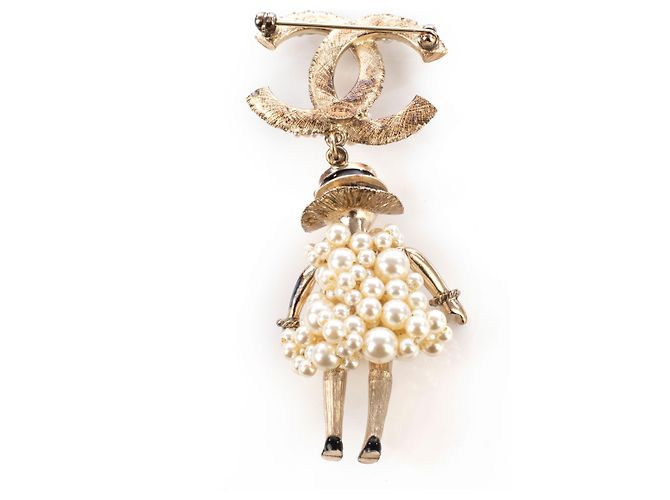 Chanel Mademoiselle Coco Chanel Spilla di perle D'oro Metallico - vista 3