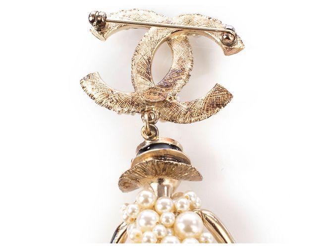 Chanel Mademoiselle Coco Chanel Spilla di perle D'oro Metallico - vista 4