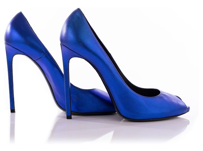 Saint Laurent Décolleté Peeptoe Blu Metallizzato Blu navy - vista 5