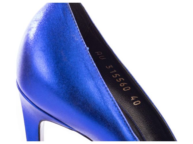 Saint Laurent Décolleté Peeptoe Blu Metallizzato Blu navy - vista 7