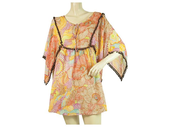 Milly Cabana Baumwolle Seide Geblümter Kaftan Vertuschen Strand Minikleid oder Top S Mehrfarben - Ansicht 2