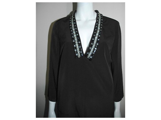 Autre Marque Bejeweled mittellanges Kaftankleid Schwarz Silber - Ansicht 2
