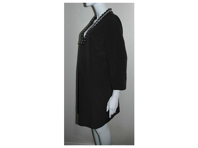 Autre Marque Bejeweled mittellanges Kaftankleid Schwarz Silber - Ansicht 3