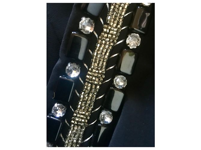 Autre Marque Bejeweled mittellanges Kaftankleid Schwarz Silber - Ansicht 6