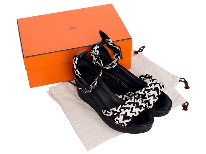 Sandales compensées espadrilles Hermès Noir - vue 6