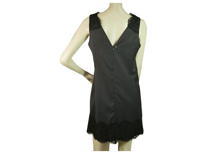 Dondup Blau Schwarz Spitzenbesatz Cocktail Wolle Ärmelloses Minikleid Größe 40 - Ansicht 2