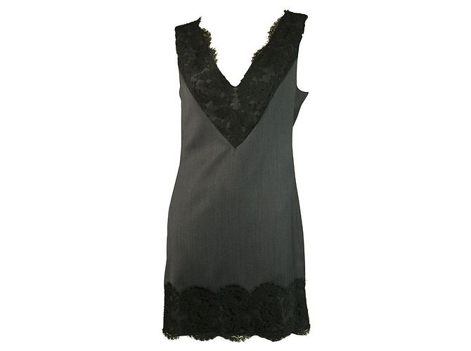 Dondup Blau Schwarz Spitzenbesatz Cocktail Wolle Ärmelloses Minikleid Größe 40 - Ansicht 7