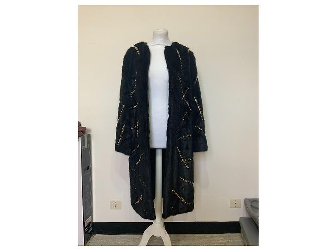 Moschino Felljacke Schwarz mit Lederdetails und Kette - Ansicht 2