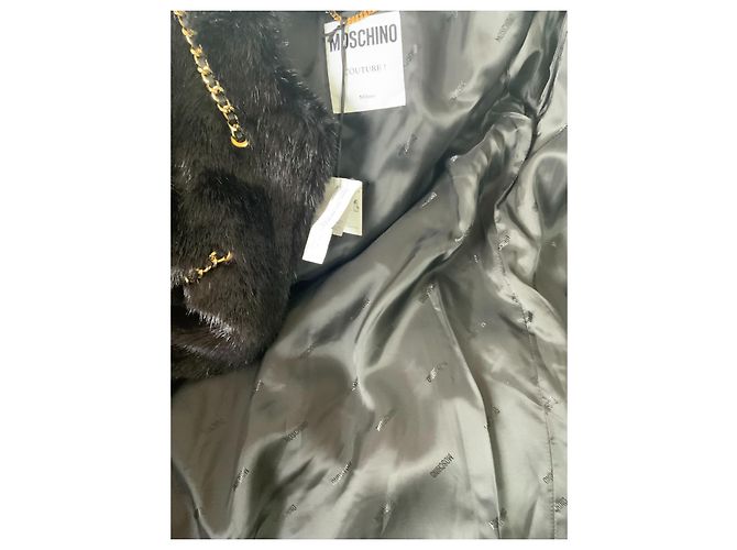 Moschino Felljacke Schwarz mit Lederdetails und Kette - Ansicht 9