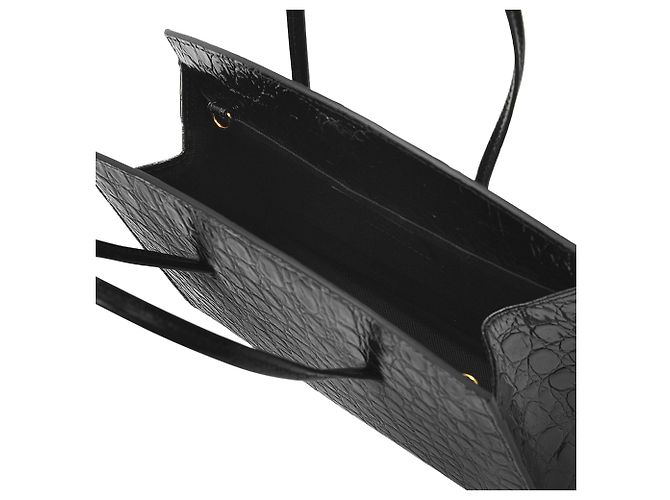 Little Liffner Mini Cabas Minimal en Cuir Embossé Croco Noir Brillant - vue 2