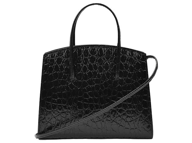 Little Liffner Mini Cabas Minimal en Cuir Embossé Croco Noir Brillant - vue 3