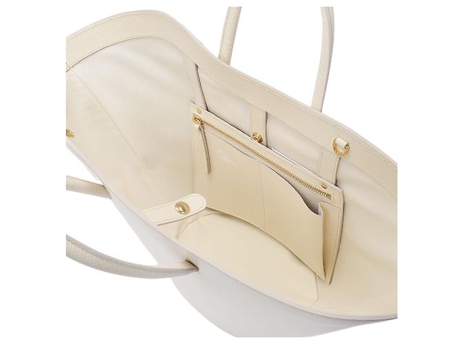 Little Liffner Offene Tulip Tote Medium aus beigefarbenem Leder mit Eidechsenprägung Gelb - Ansicht 2
