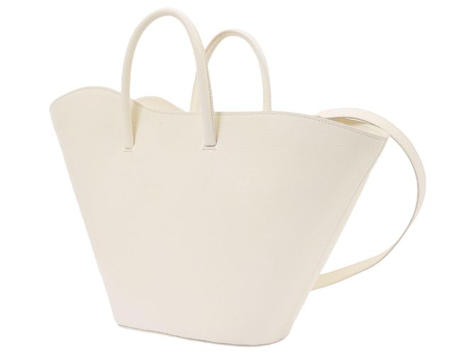 Little Liffner Offene Tulip Tote Medium aus beigefarbenem Leder mit Eidechsenprägung Gelb - Ansicht 3