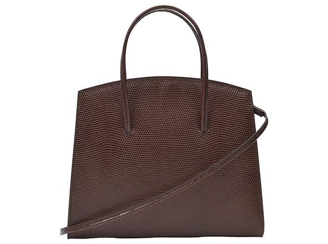 Little Liffner Minimale Mini Tote aus dunkelbraunem Leder mit Eidechsenprägung - Ansicht 3