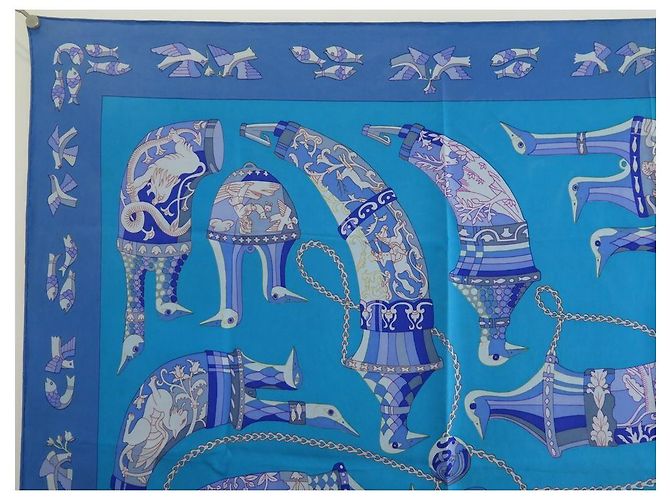 Hermès SCIARPA PIAZZA HERMES RHYTONS SWILDENS VINTAGE RARA 90 Sciarpa seta Blu - vista 2