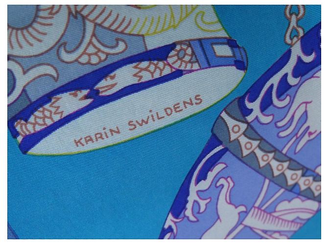 Hermès SCIARPA PIAZZA HERMES RHYTONS SWILDENS VINTAGE RARA 90 Sciarpa seta Blu - vista 5