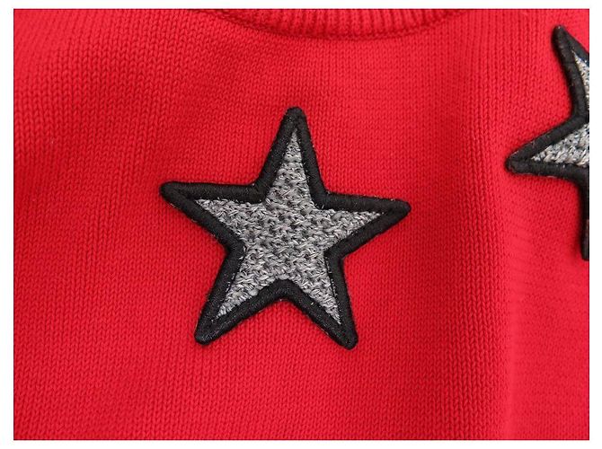 GIVENCHY PULLOVER AUS ROTER BAUMWOLLE M 38 GRAUE STERN-PATCHES AM KRAGEN RED SWEAT - Ansicht 8