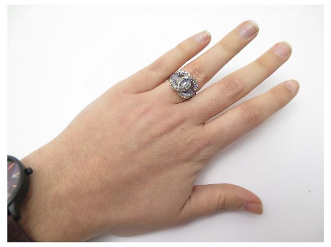 NEU CHANEL CC LOGO RING & LILA STRASS GRÖSSE 54 SILBERMETALL NEUER RING - Ansicht 10