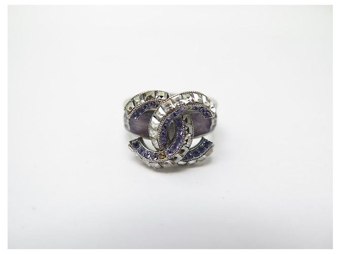 NEU CHANEL CC LOGO RING & LILA STRASS GRÖSSE 54 SILBERMETALL NEUER RING - Ansicht 2