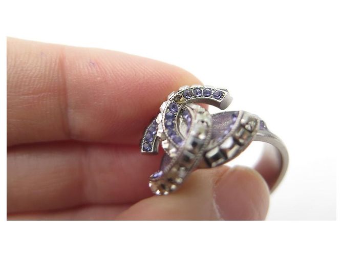 NEU CHANEL CC LOGO RING & LILA STRASS GRÖSSE 54 SILBERMETALL NEUER RING - Ansicht 4