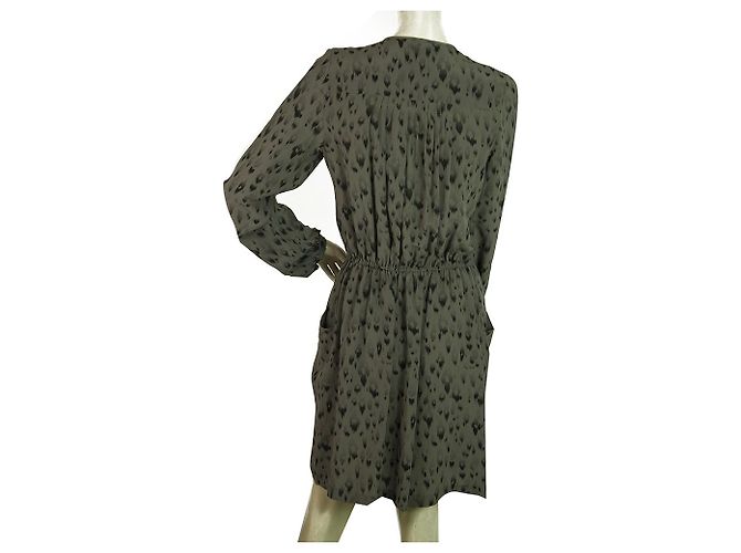 Rebecca Taylor Grey Animal Pattern 100% Talla mini vestido de manga larga de seda 4 - vista 2