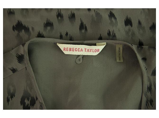 Rebecca Taylor Grey Animal Pattern 100% Talla mini vestido de manga larga de seda 4 - vista 3