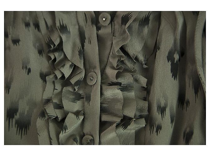 Rebecca Taylor Grey Animal Pattern 100% Talla mini vestido de manga larga de seda 4 - vista 4