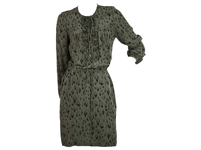 Rebecca Taylor Grey Animal Pattern 100% Talla mini vestido de manga larga de seda 4 - vista 6