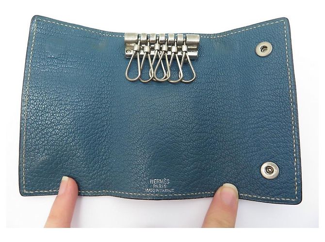 Hermès HERMES MULTICLES KEY RING IN BLUE GOAT LEATHER BLUE LEATHER KEY RING - view 5