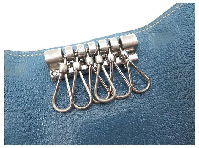 Hermès HERMES MULTICLES KEY RING IN BLUE GOAT LEATHER BLUE LEATHER KEY RING - view 7