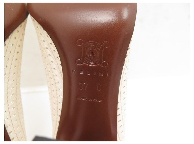 Céline NUOVE DÉCOLLETÉ GIRASOLE CELINE PERFY 37 SCARPE IN PELLE BEIGE - vista 4
