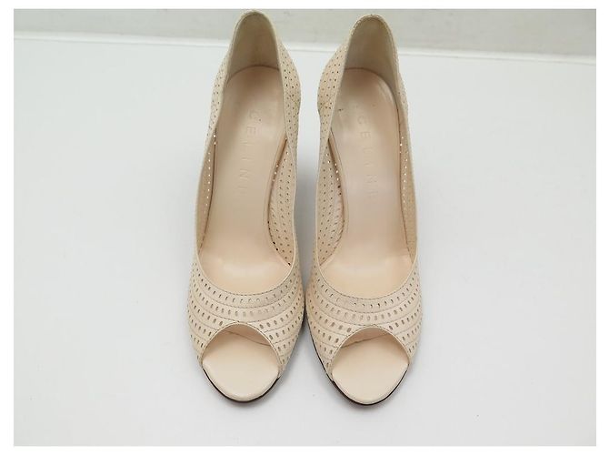 Céline NUOVE DÉCOLLETÉ GIRASOLE CELINE PERFY 37 SCARPE IN PELLE BEIGE - vista 5